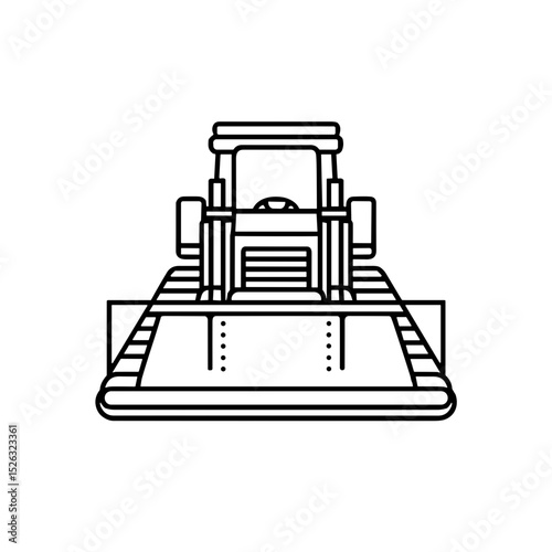 Bulldozer front view icon in black outline style