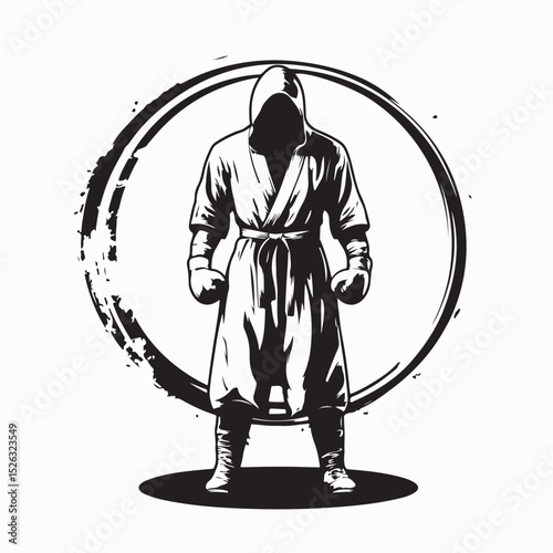 Boxer in Robe with Hood Up Clenching Fists image vector.