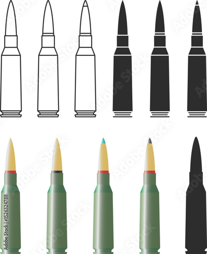A large set of 5.45 caliber cartridges, various types of cartridges, regular, tracer, armor-piercing.