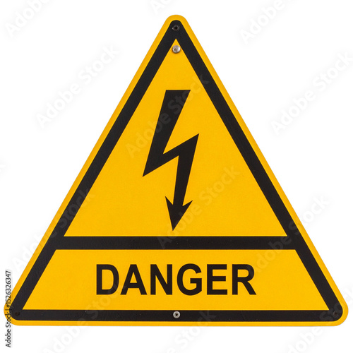 Yellow triangular warning sign with a black lightning bolt symbol above the word 