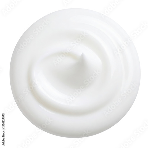 A smooth, creamy swirl of white lotion or cream with a glossy texture and a slight peak in the center.
