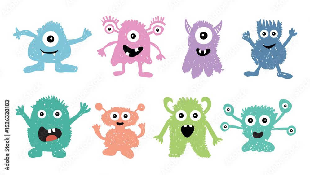 Obraz premium Monster set, hand drawn illustration.