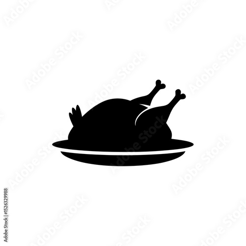 A silhouette of a roasted turkey on a plate against white backdrop on white background , no background
