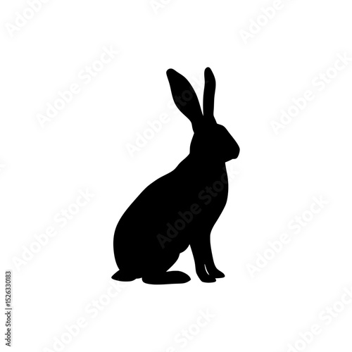 Silhouette of a rabbit sitting upright against a white background on white background , no background