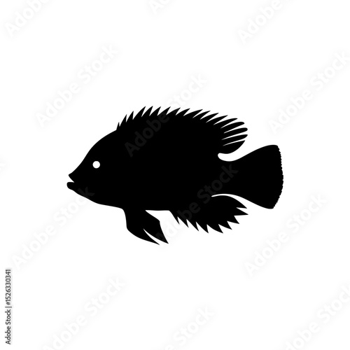  silhouette of a fish with spiky fins on white background on white background , no background