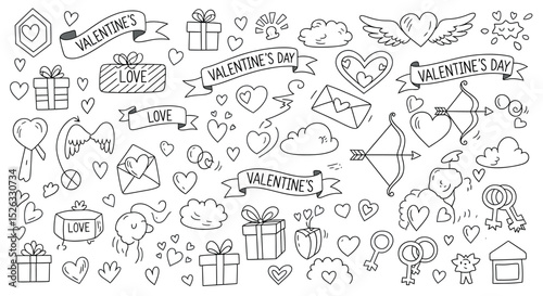 Valentine's Day Hand Drawn Doodle Set - Cute Love and Romance Sketch Icons