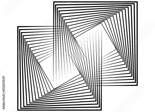 Abstract swirling geometric shapes connecting, made of thin black lines on a white background. Modern design element. Vector background for covers, advertising, posters.