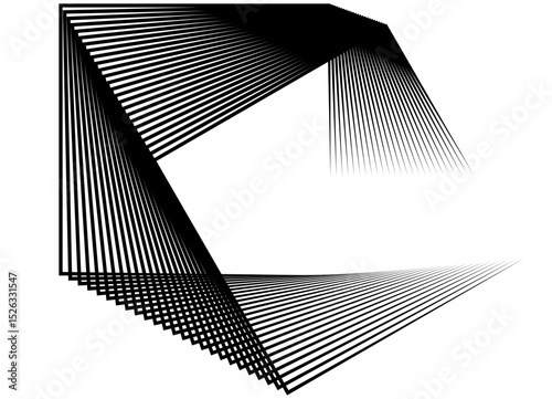 Abstract figure of flowing squares with black lines on a white background. Modern design element. Black and white vector background