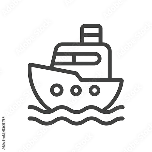 Line art illustration of a ship sailing on waves  