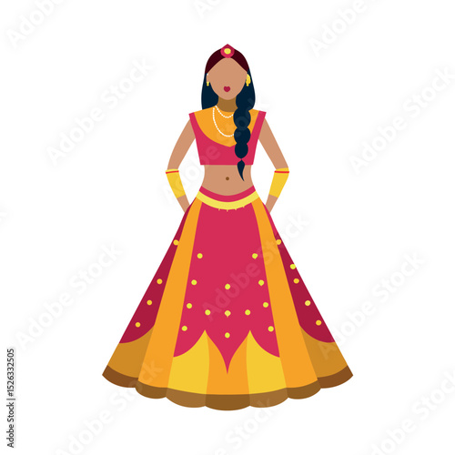 Classic Lehenga Design in Flat Style