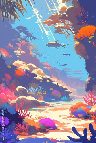 Flat vector illustration of view of coral reef