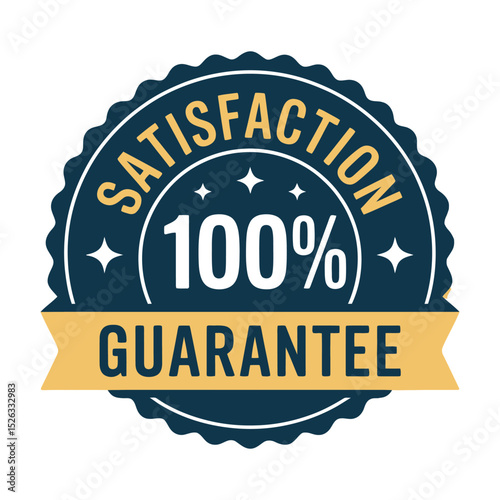 100 Percent Satisfaction Guarantee Badge with Stars and Ribbon Banner Symbol of Quality and Trust Vector Illustration Isolated on White