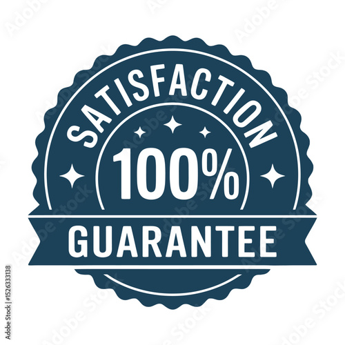 A Blue Vector Badge Design Featuring 100 Percent Satisfaction Guarantee with Stars on a White Background for Marketing and Promotion