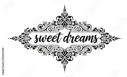 Sweet Dreams Text in Ornate Frame - Decorative Calligraphy for Bedroom Decor, Nursery Prints, and Inspirational Wall Art