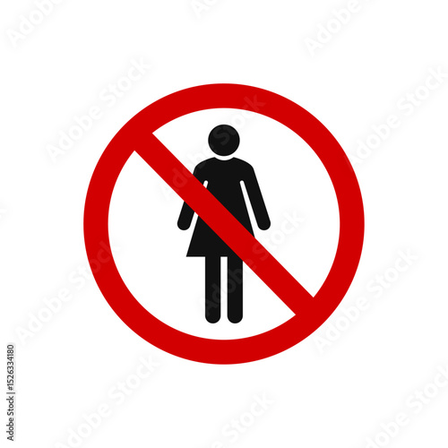 Women not allowed, forbidden red glossy sign on white background template