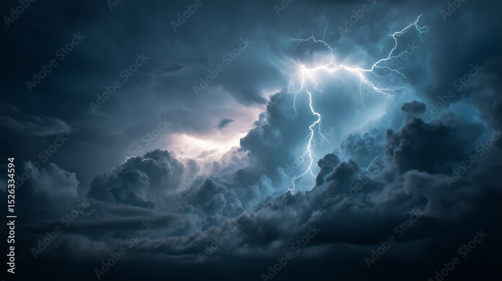 Obraz premium Dramatic Lightning Storm in Dark Thunderclouds at Night