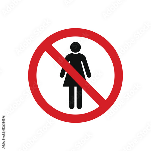 Women not allowed, forbidden red glossy sign on white background template