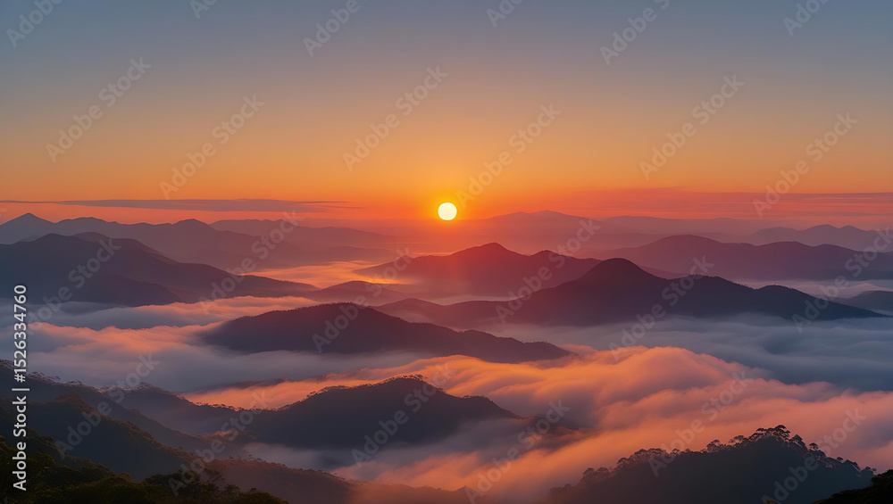 Obraz premium Serene Sunset View Across Mountain Ridges