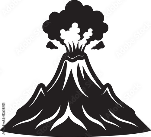 volcano eruption with lava silhouette, black and white silhouette, vector and illustration