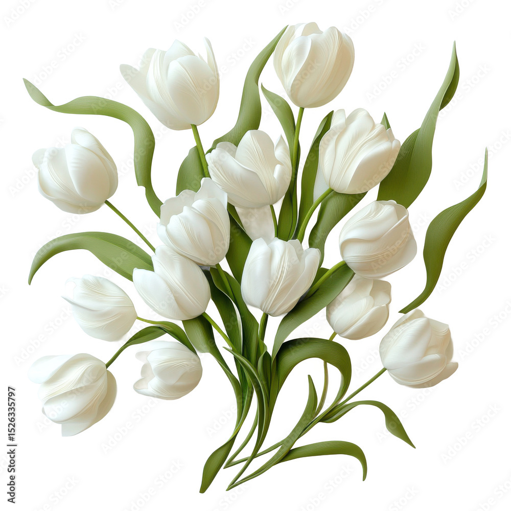 Fototapeta premium Isolated bouquet of white tulips on white background