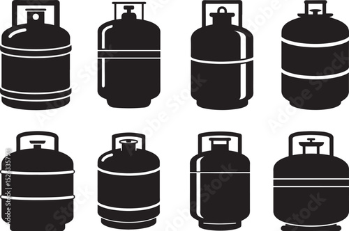set of cooking gas cylinder silhouette, black and white silhouette, vector and illustration