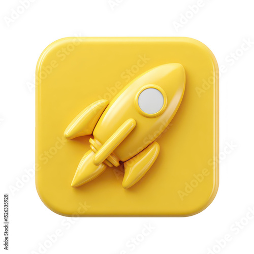Yellow Rocket Icon Startup App Launch, isolated on transparent background, perfect cutout, PNG photo
