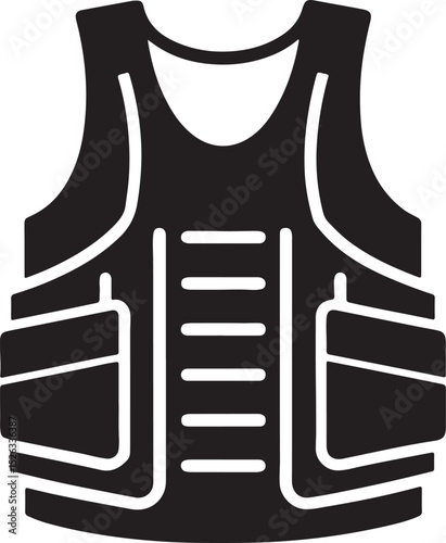 bullet proof vest silhouette, black and white silhouette, vector and illustration