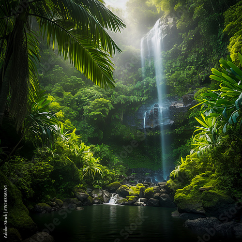 Enchanting Rainforest Waterfall Lush Green Paradise