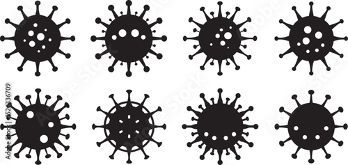 set of virus silhouette, black and white silhouette, vector and illustration