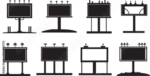 set of billboard for outdoor advertising silhouette, black and white silhouette, vector and illustration