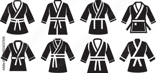 set of judo uniform silhouette, black and white silhouette, vector and illustration