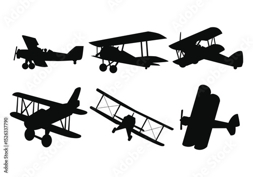 set of silhouettes of airplanes vector