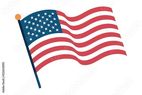 Waving American Flag Illustration on White Background for Independence Day Memorial Day Labor Day or Patriotic Celebrations with Red Stripes and White Stars