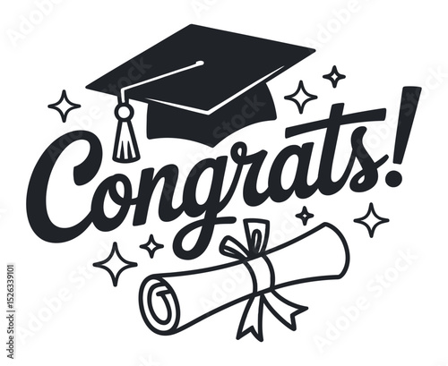 Congratulations Graduation Concept with Mortarboard Cap Diploma and Stars Vector Illustration for Greeting Card Invitation Poster Banner Design Element