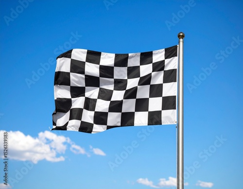 checkered flag on blue sky background