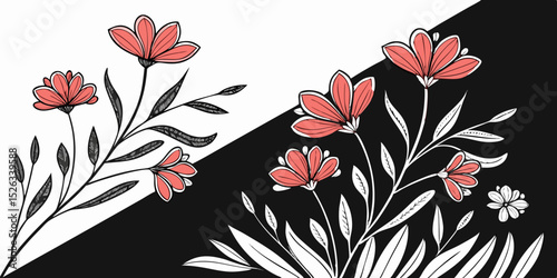 Seamless smoothly  pink Flower , pattern and wallpaper design for decorations over a black and white background  vector illustration
