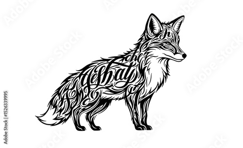 Fox Silhouette with Custom "Stay" Typography | Black and White Vector Illustration for Apparel Design, Logo Creation, and Branding