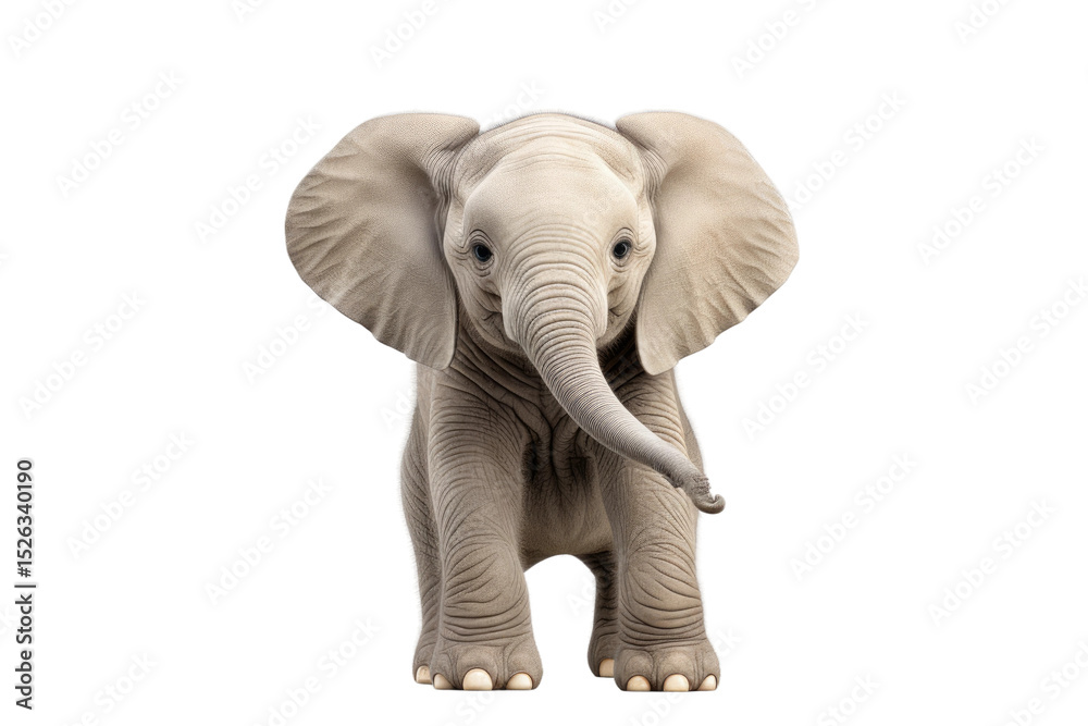 Fototapeta premium Baby Elephant Stands Tall Against a Pure White Canvas. White or PNG Transparent Background.