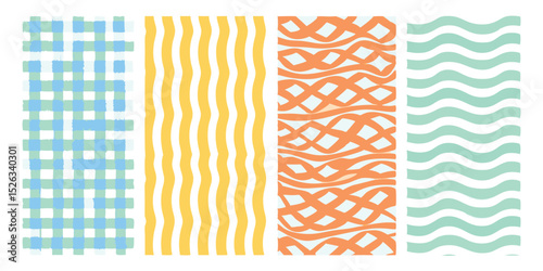 Colorful hand drawn abstract patterns in a vertical arrangement suitable for textile designs and decorative backgrounds