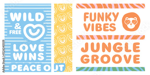 Colorful and playful vector graphic design with positive affirmations and funky jungle vibes for creative projects