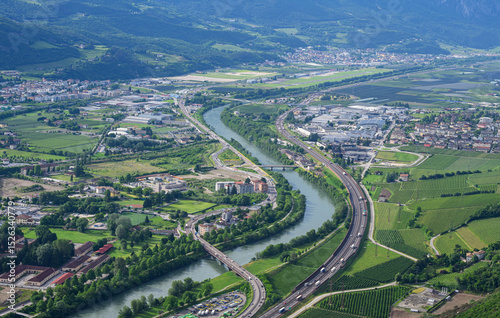 The city of Trento, view from the opposite bank of the Adige River, Trentino, Italy.