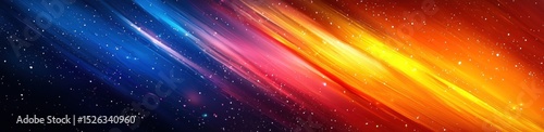 Abstract vertical light beams with glowing particles in a rainbow color gradient from blue to red and gold Generative AI