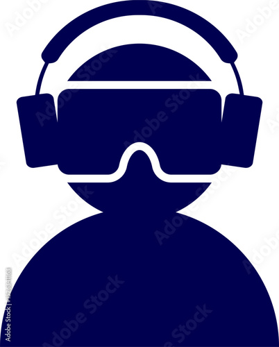 VR and AR technology futuristic concept. Man wearing 3d VR headset glasses looks up in cyberspace of metaverse. Virtual reality or Augmented reality world simulation. Virtual reality gaming