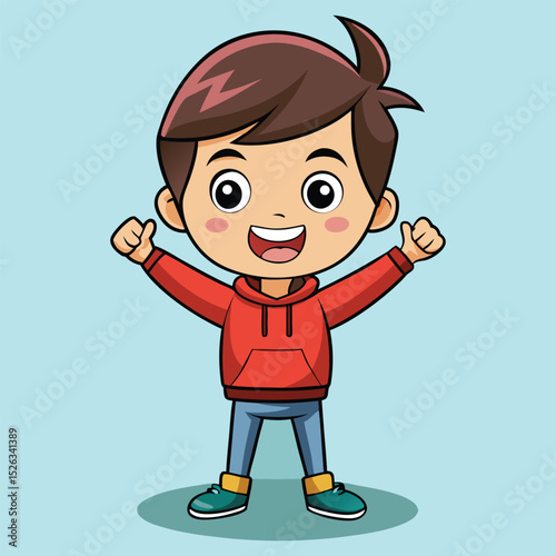 Cartoon illustration of a smiling boy in a red t-shirt