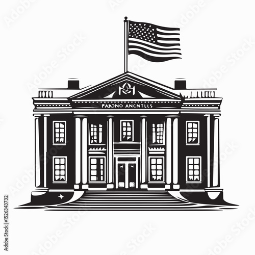 American Flag House Vector Image isolated on white background.