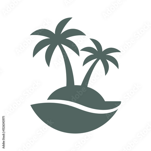 Tropical Island with Two Palm Trees Icon Silhouette on White Background for Summer Vacation and Travel Related Designs and Projects