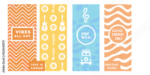 Colorful abstract vector graphics with inspirational quotes about good vibes positive energy and living a joyful life