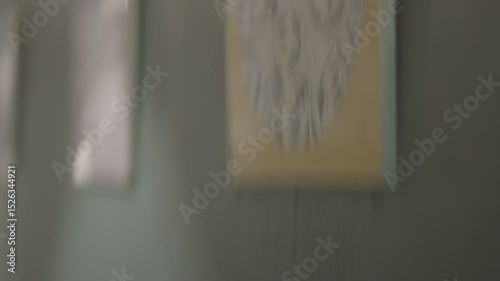 First person point of view walking the aisle feeling dizzy paintings interior blurry motion