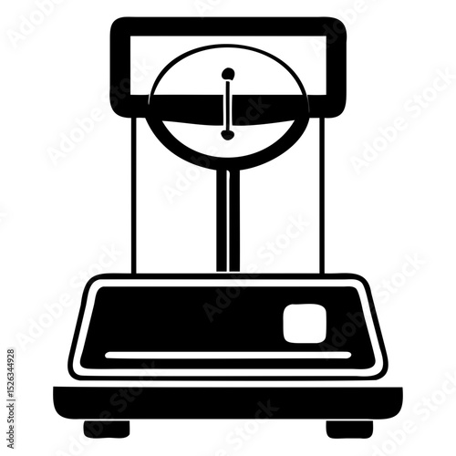 Illustration of a black and white balance scale with a circular display unit on transparent background