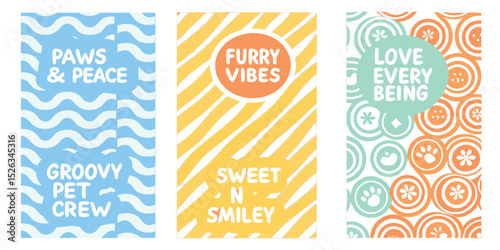 Positive and playful graphic design featuring cute animal themed sayings and decorative elements in vivid colors